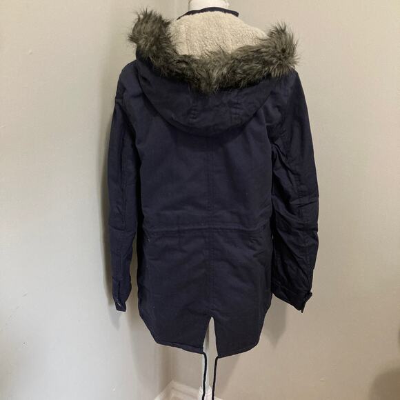 nwt Anorak Parka Jacket Navy Faux Fur & Sherpa Hood Slim Fit size L - Picture 5 of 10